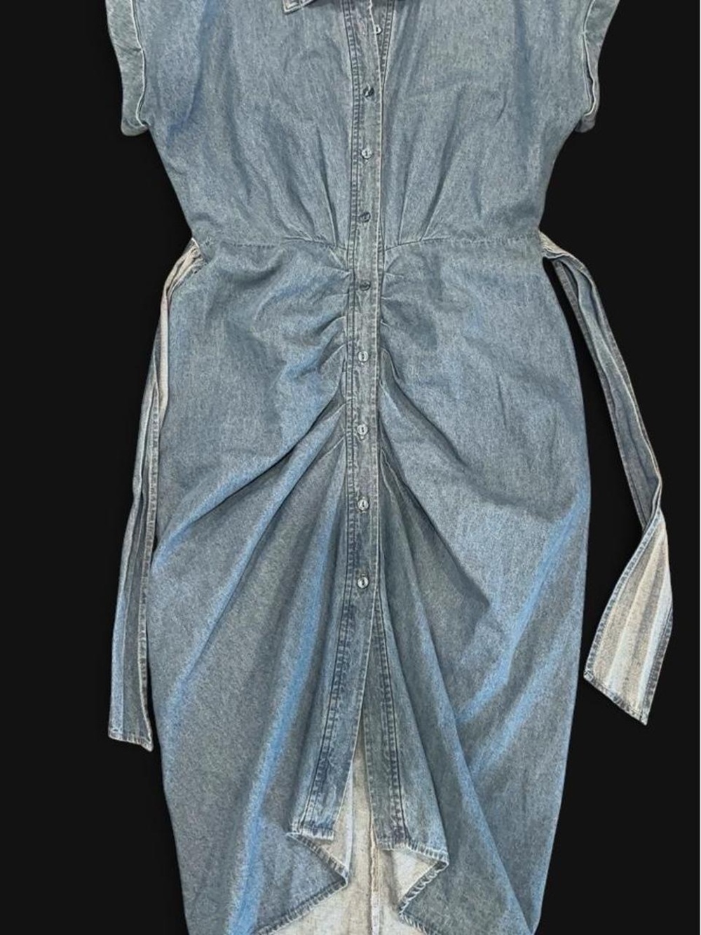 Steve Madden ruched Denim Button-Front Dress with Tie Waist - Picture 3 of 4